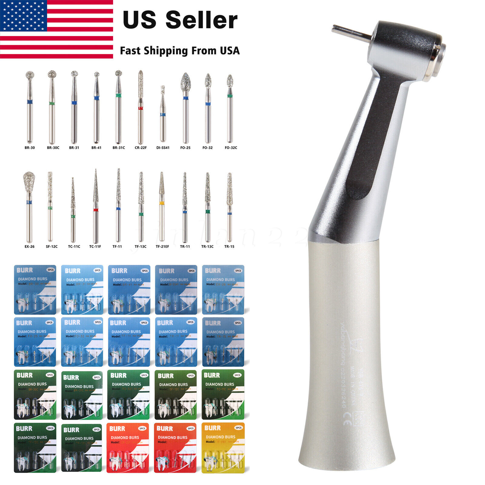Pieza de mano dental de baja velocidad Contra Angulo FG 1.6MM Fresas de diamante
