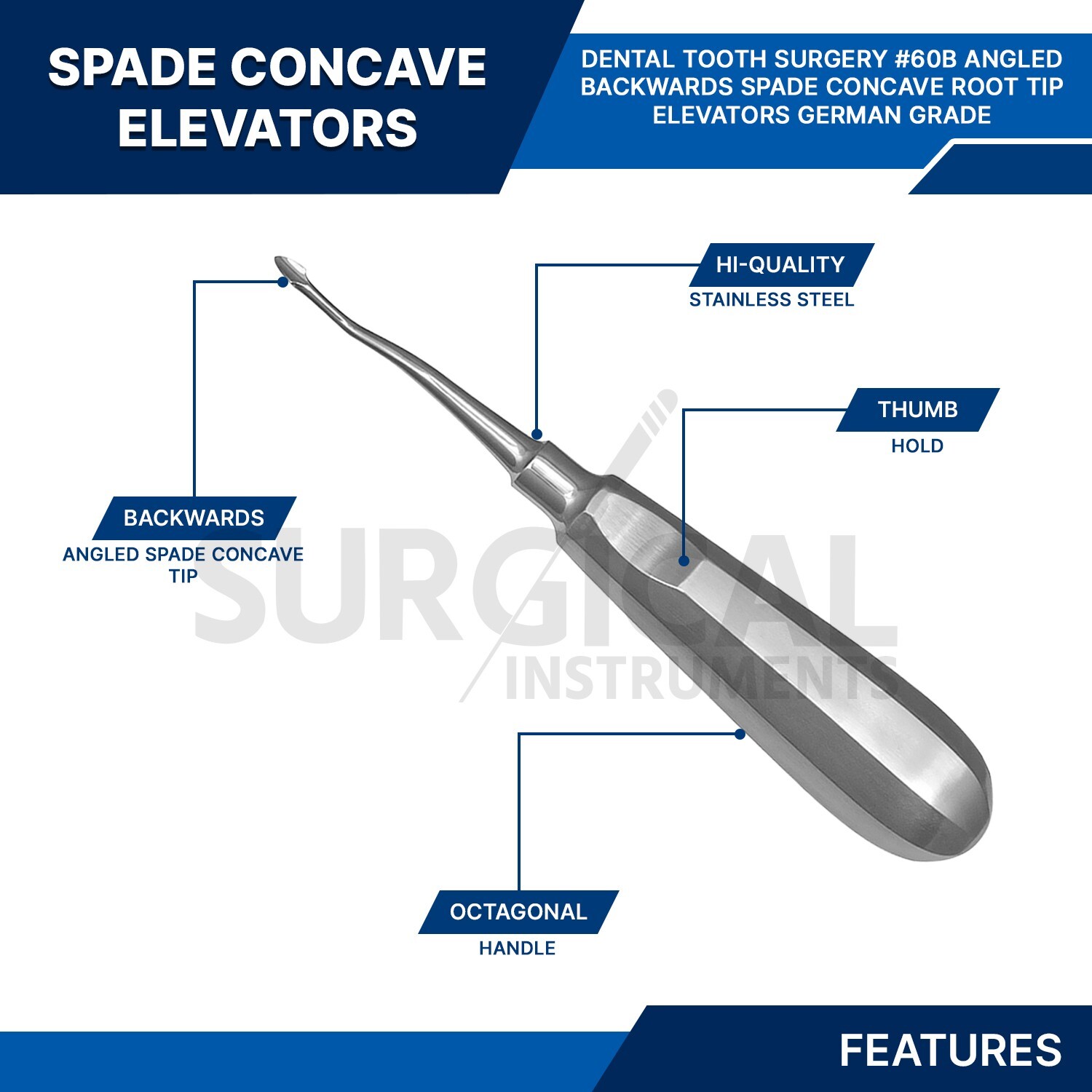 5 Pcs SPADE Concave Elevators Dental Surgical Instruments Stainless German Grade