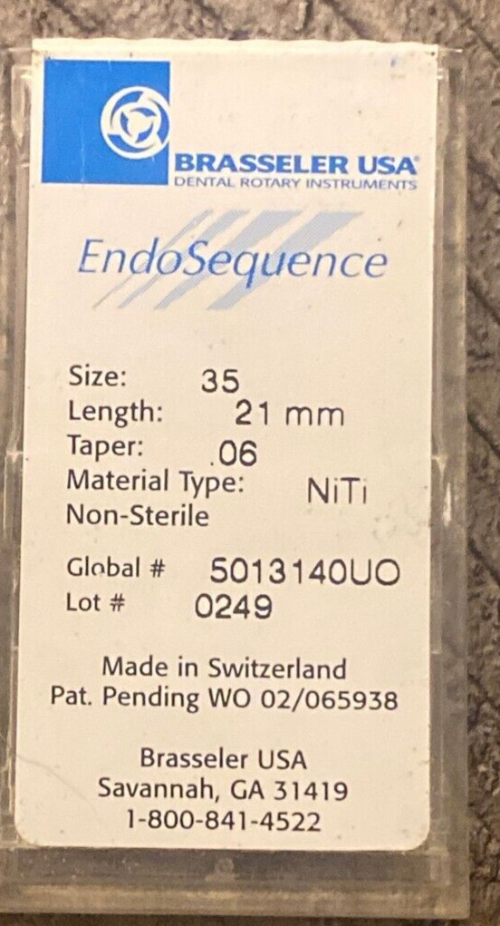 Brassler EndoSequence NiTi Size 35/Taper 06/Length 21mm Non-Sterile