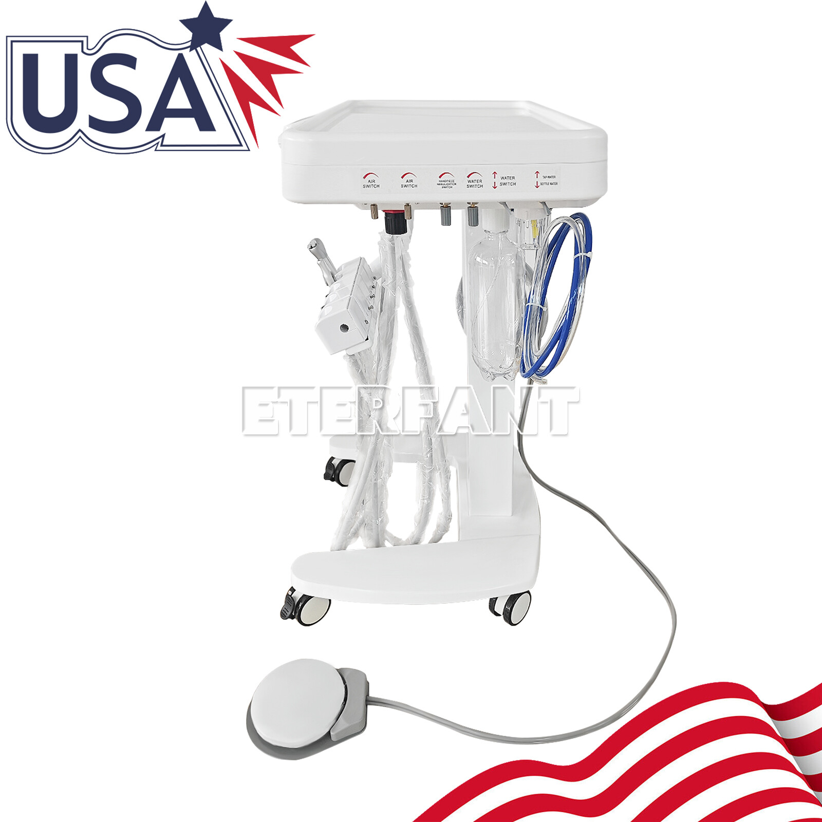 Mobile Portable Dental Delivery Unit System Cart Treatment Work Compressor 4Hole
