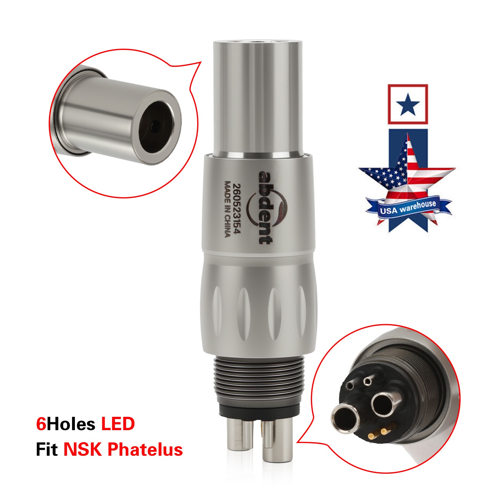 ABDENT Dental Fiber Optic High Speed Handpiece Fit NSK Phatelus LED Coupler 4/6H