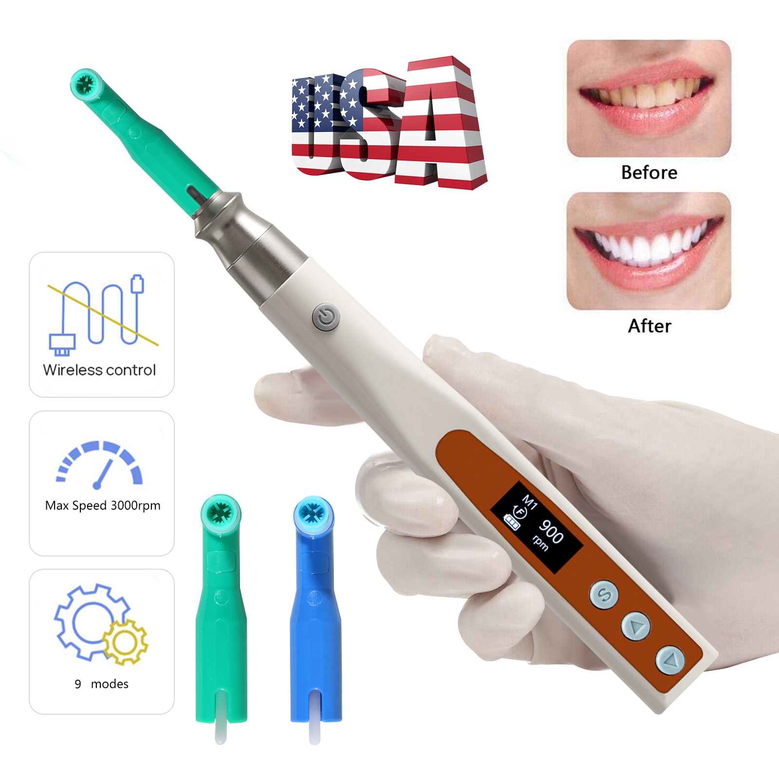Portable Dental Cordless Hygiene Prophy Teeth Polishing Handpiece + 2 Angles