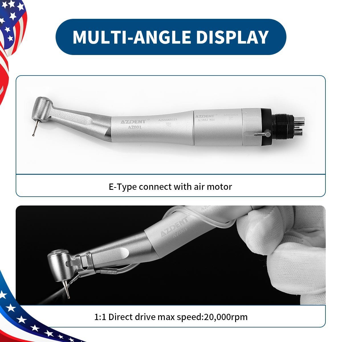 Dental Slow Low Speed Handpiece Contra Angle Push Button