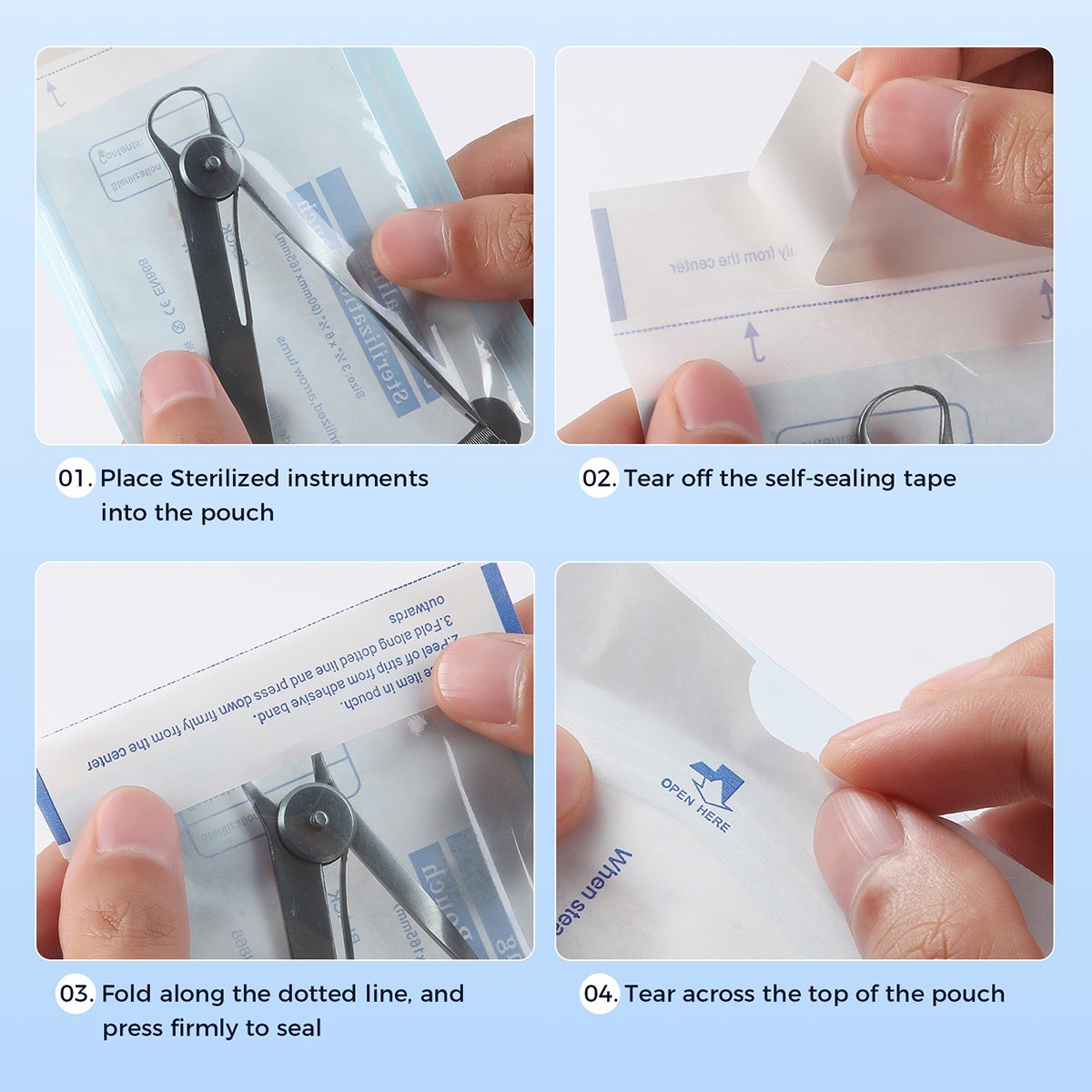 200pcs/Box Dental Self-Sealing Sterilization Pouches Bags Nail Art Tool 2.25”x5”