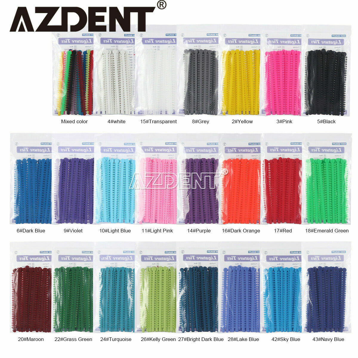 AZDENT Dental Orthodontic Ligature Ties Elastic Rubber Bands 1000 Ties/Bag