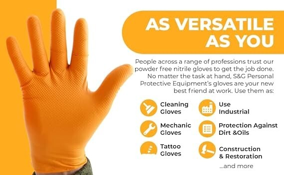 Royalty Orange Nitrile Disposable Gloves 8 Mil Raised Diamond Texture,100 S-XL