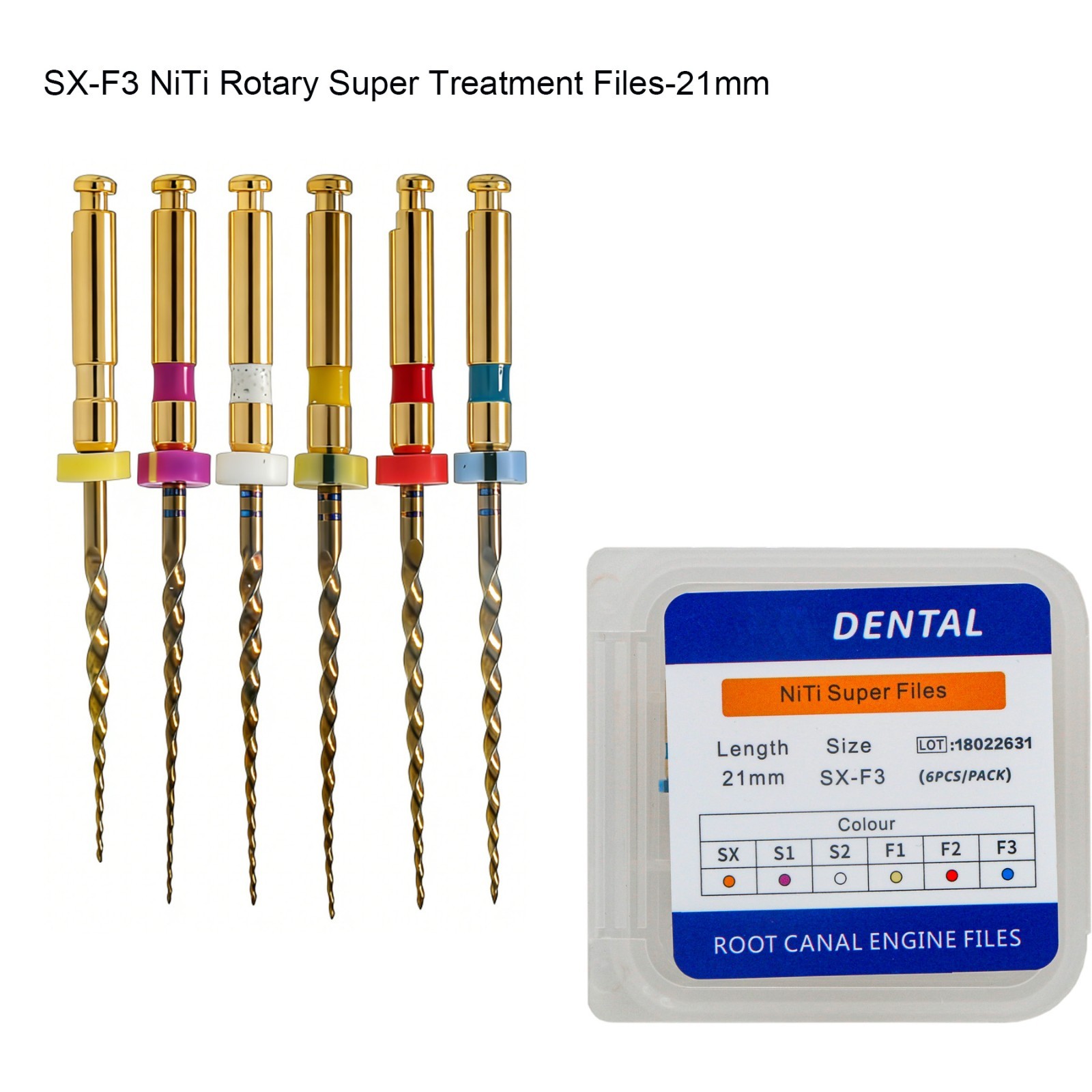 6Pcs Dental Endodontic Rotary File NITI Root Canal Treatment SX-F3 21/25/28/31MM
