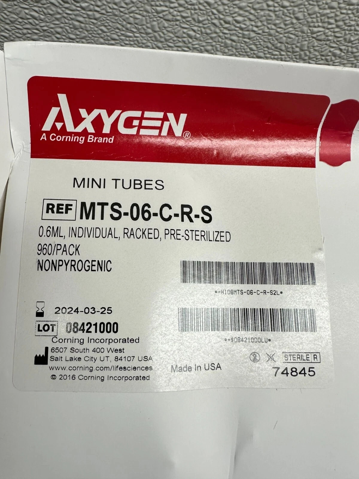 Corning Axygen MTS06CRS REF MTS-06-C-R-S 0.6ML Individual Racked Cluster Tubes
