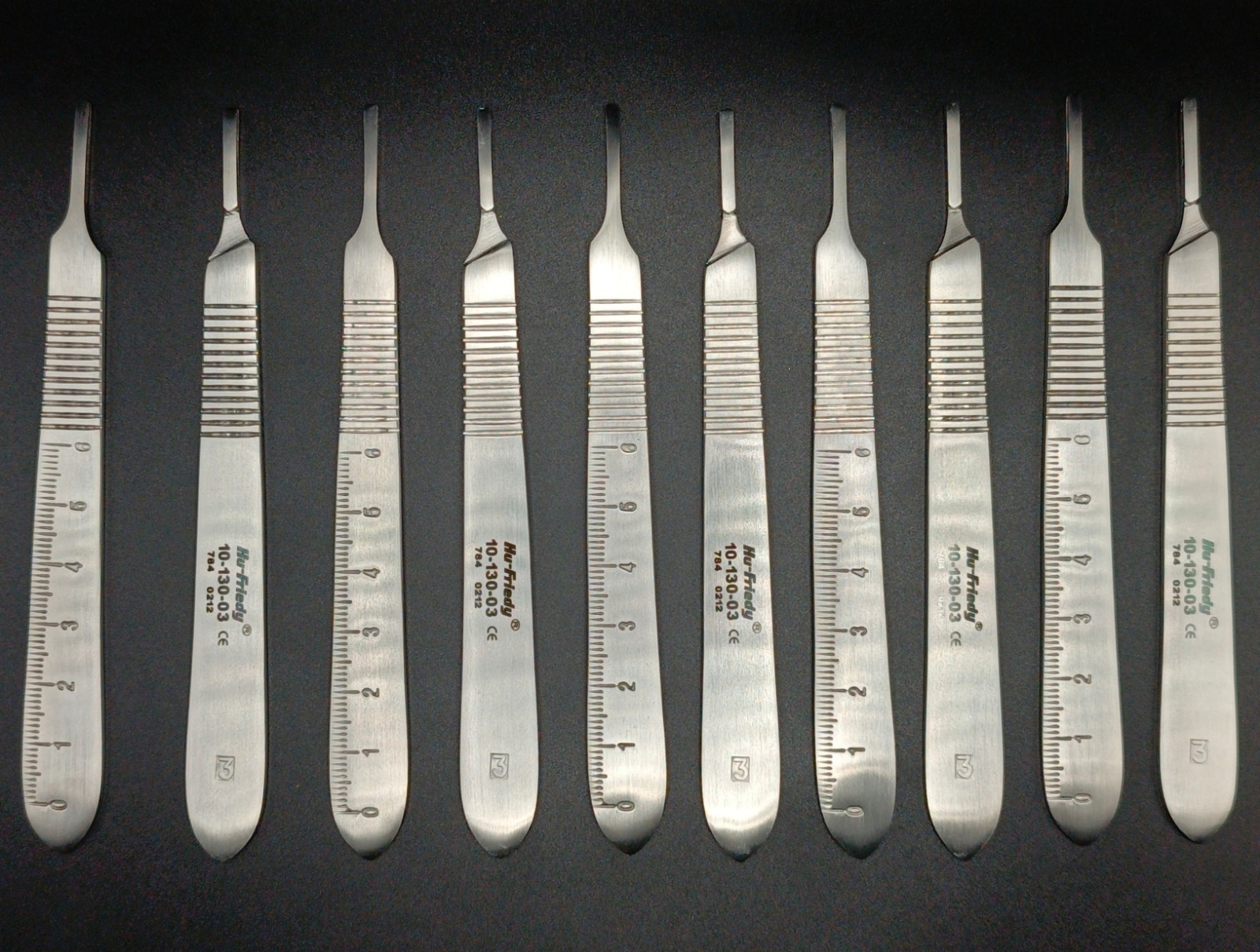 HU FRIEDY Dental Handle 3 Scalpel Flat W Metric Ruler 10-130-03 Lot of 10Pcs