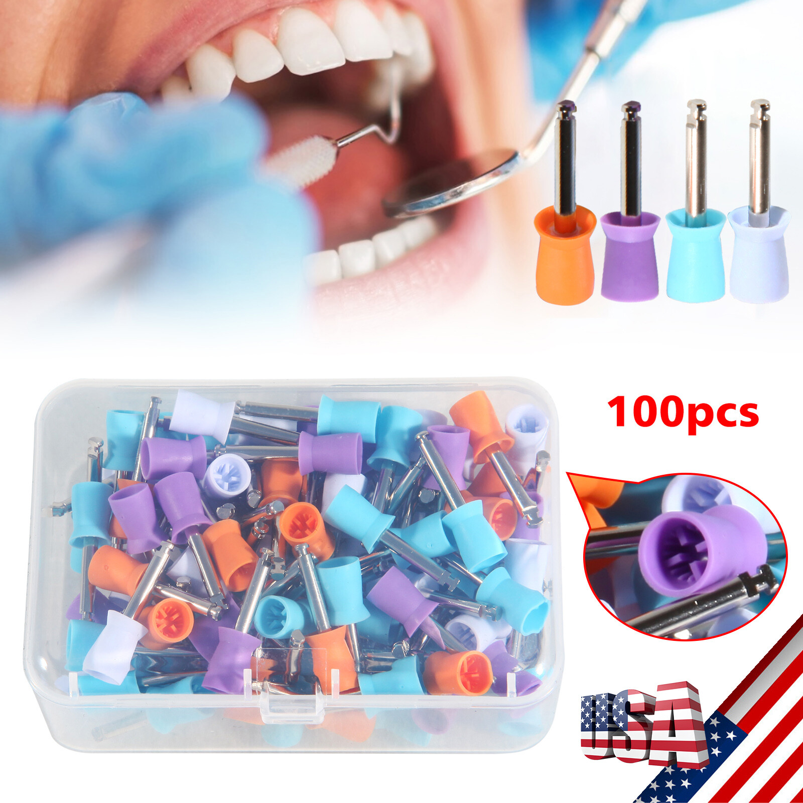 100PCS Mixed Colors Dental Prophy Tooth Polishing Cups Latch Type Polish Rubber