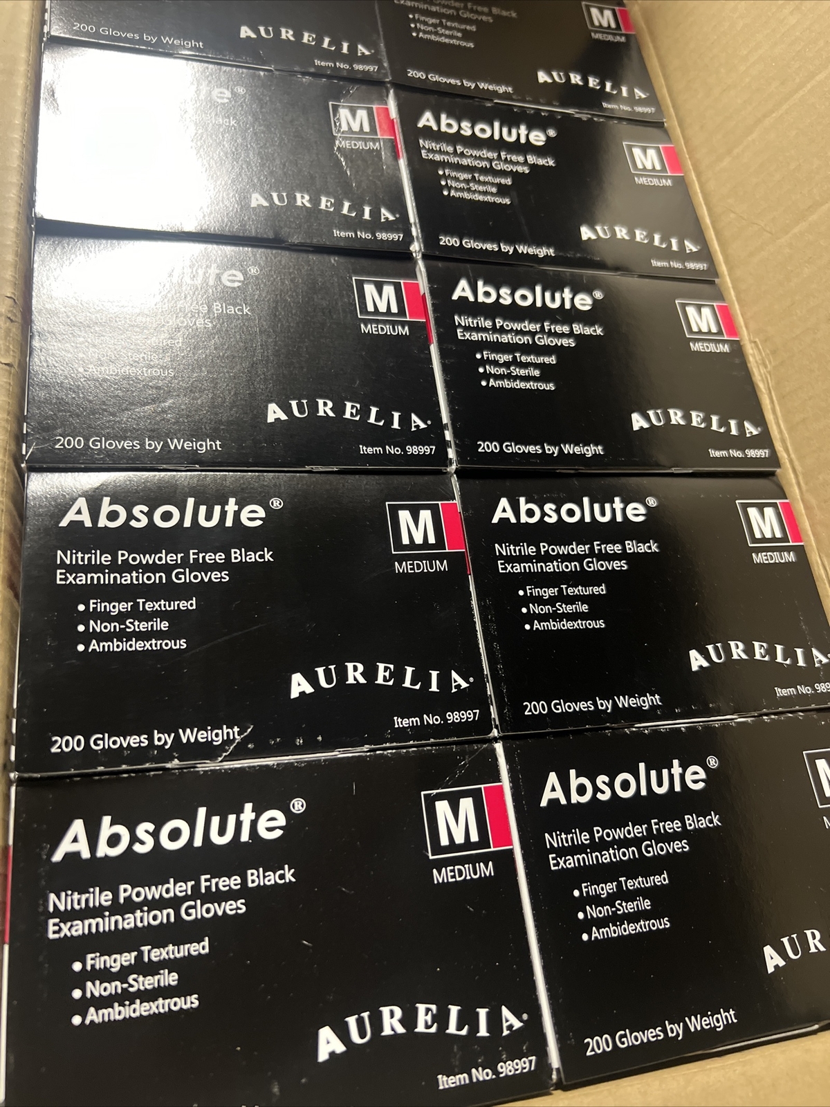 Aurelia Examination Gloves 2000-10 Boxes X 200 Gloves .Black Color Size M