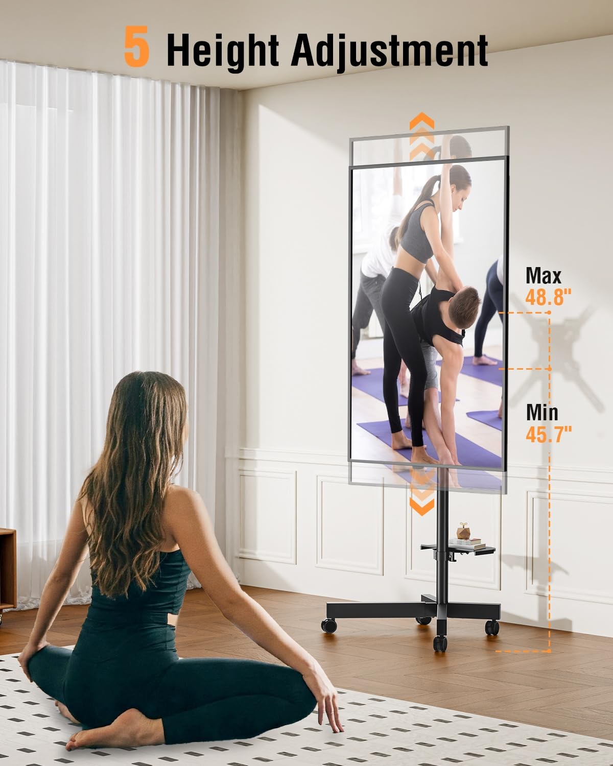 Elived Rolling Tv Stand For Most 23-60 Tvs Mobile Tv Cart 90 Rotation Landscape