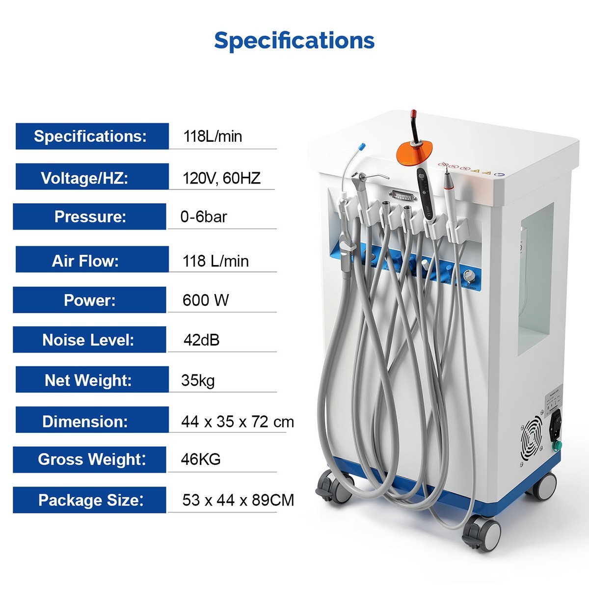 FDA Portable Dental Delivery Unit Suction Air Compressor Cart/ Handpiece kit