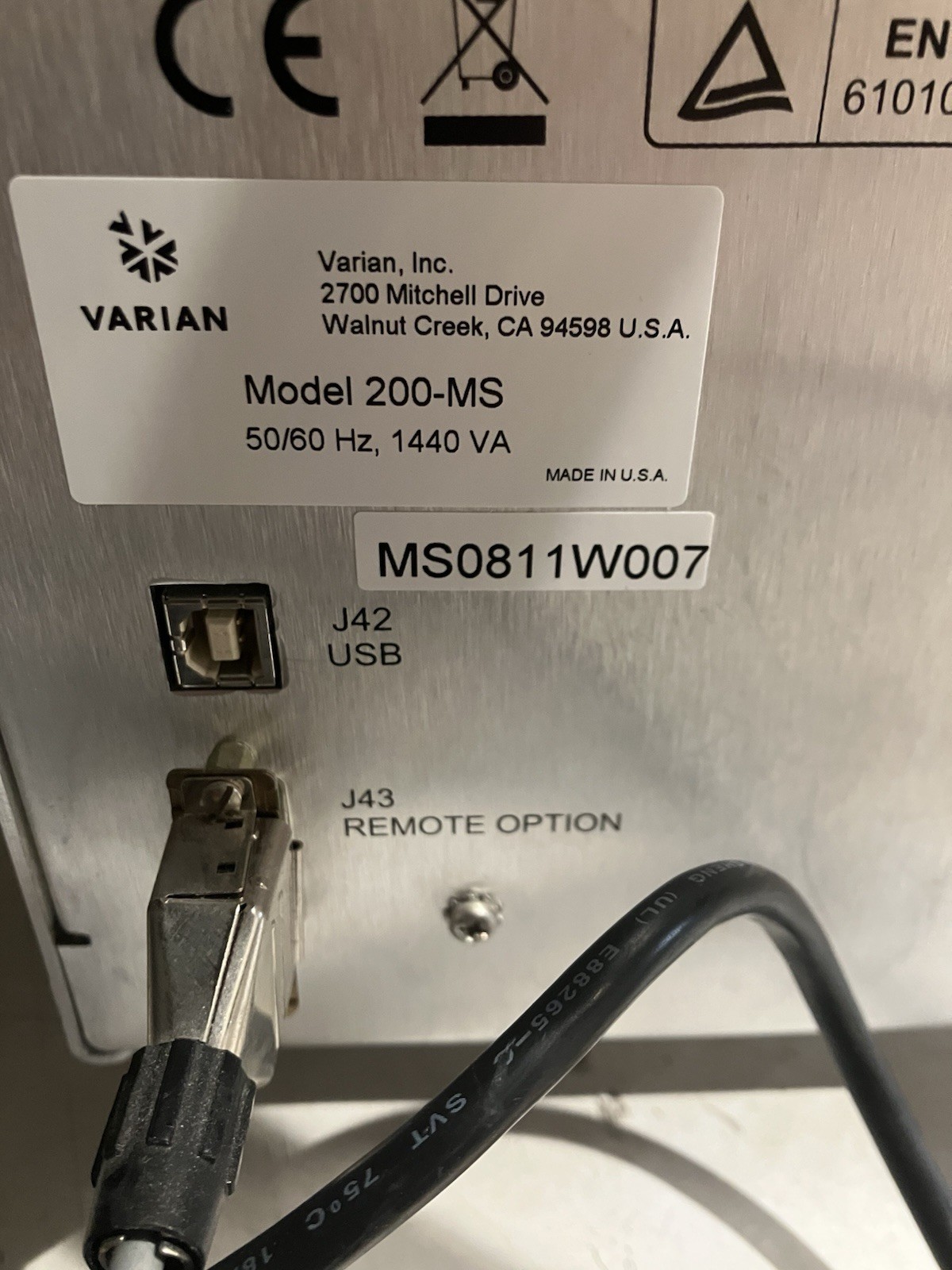 Varian Model 210-MS Mass Spectrometer w USB Port & Remote Option Port J43 200-MS
