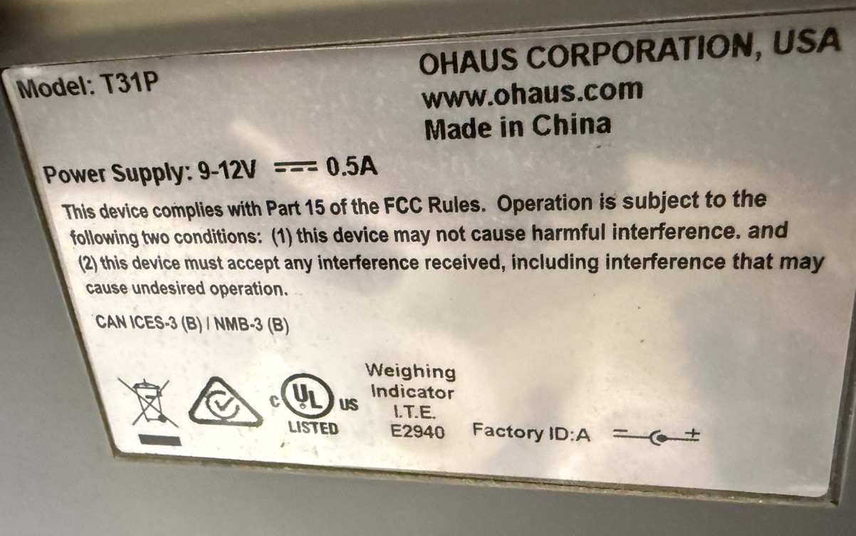Ohaus Defender 3000 Series T31P Scale Digital Display 16×21 platform