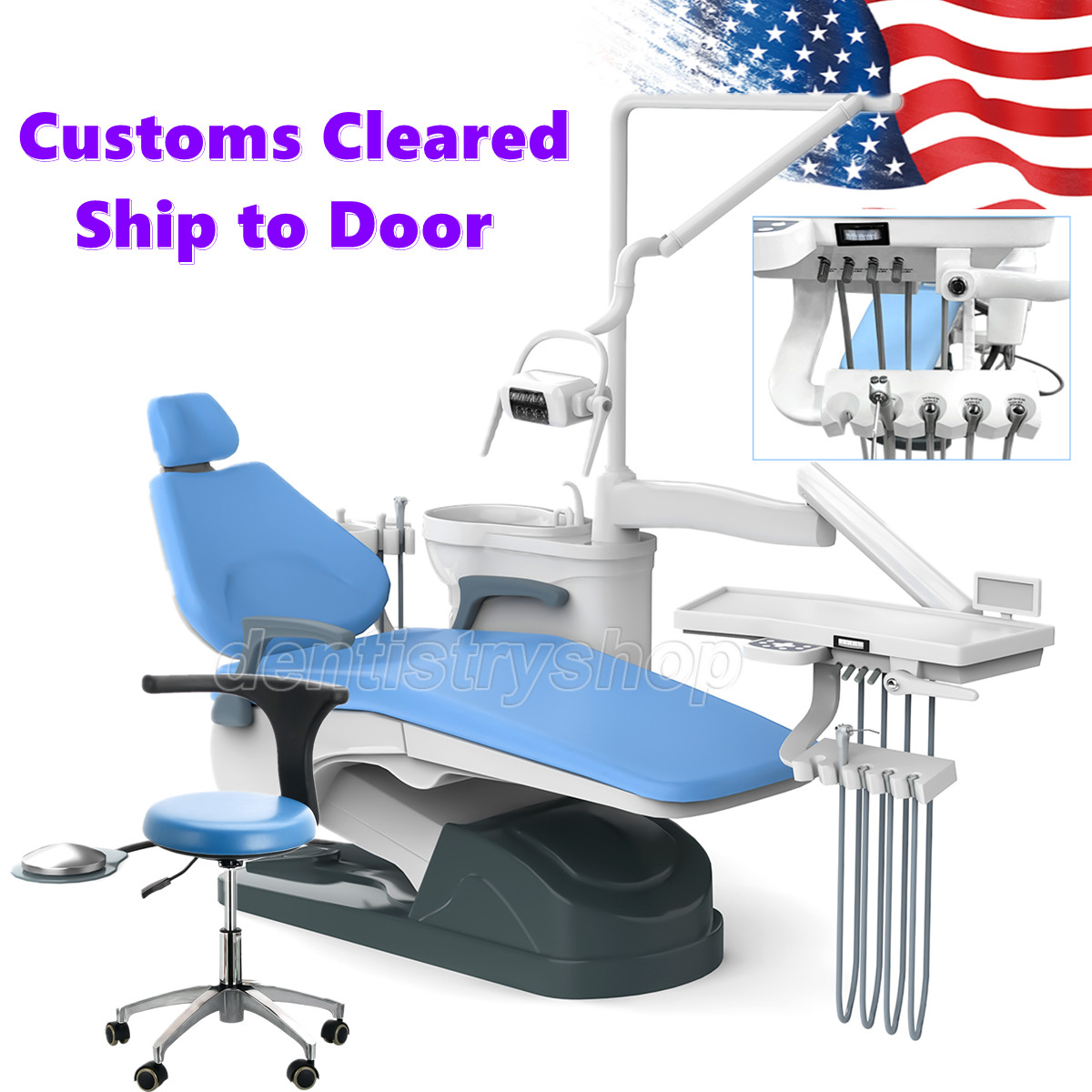 FDA CE Dental Chair Unit Computer Controlled Motor PU Hard Leather+Doctor Stool
