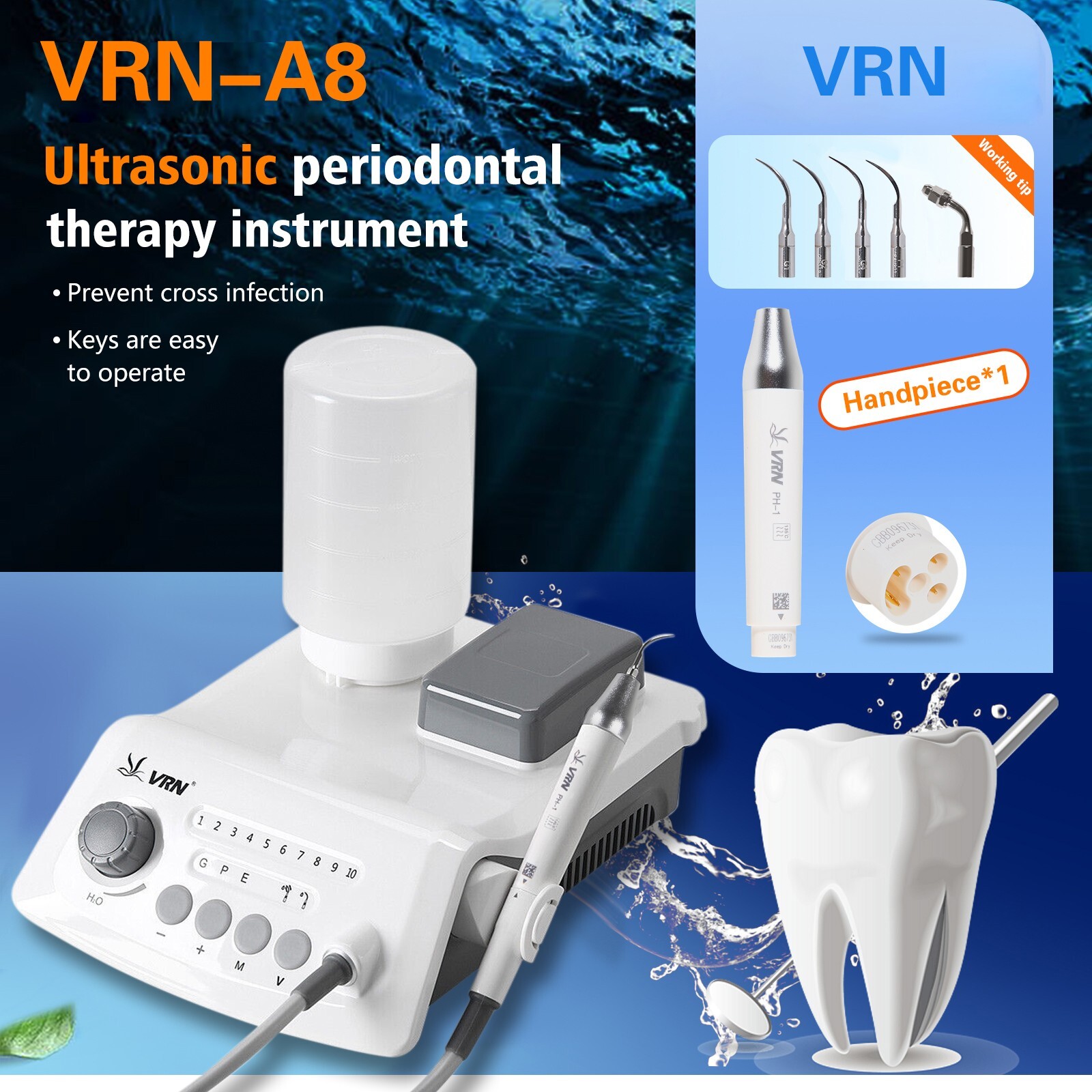 Dental Wireless Digital Ultrasonic Scaler + LED Detachable Handpiece VRN-A8
