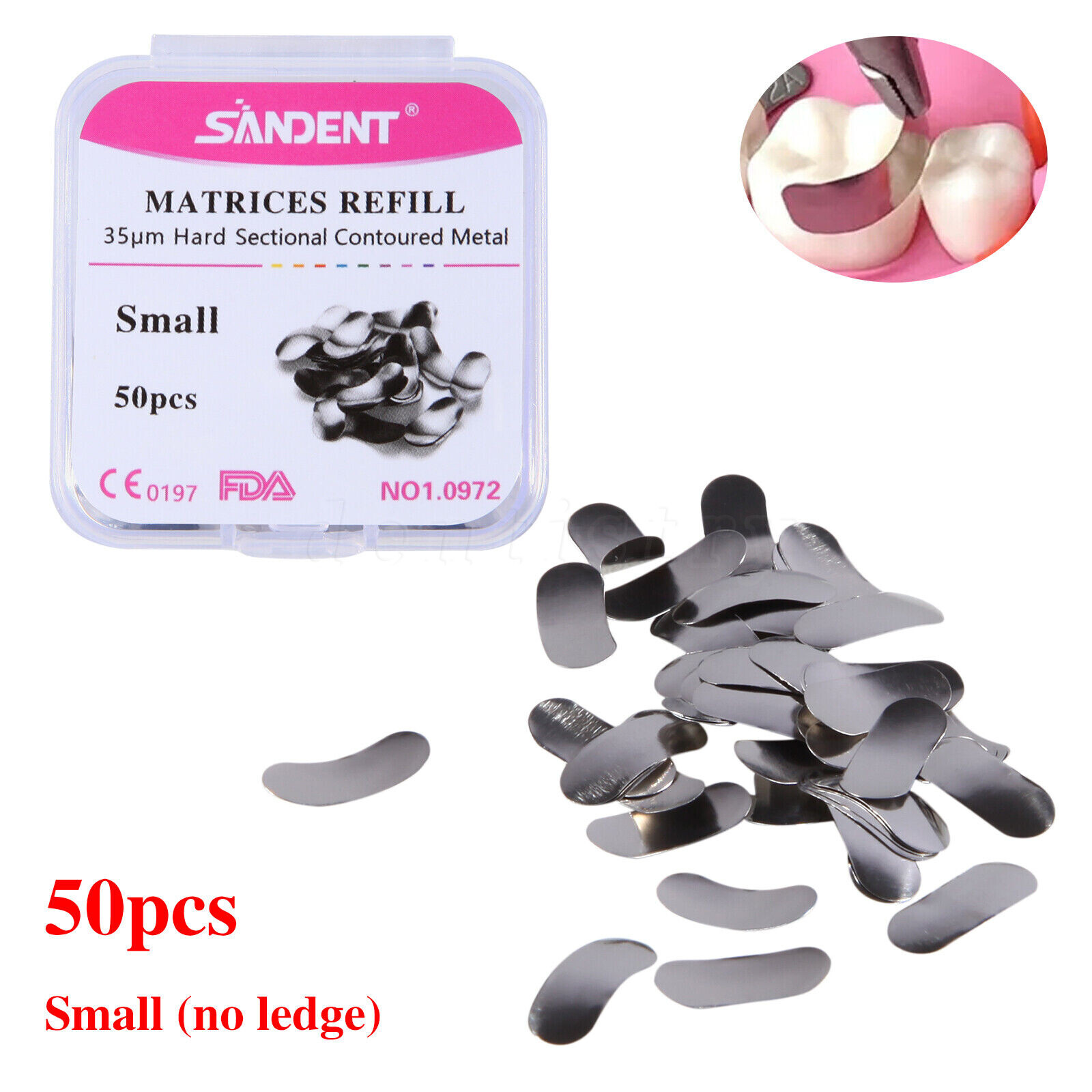 50 Pcs Dental Metal Matrices Matrix Band Sectional Contoured Refill S/M/L 35μm