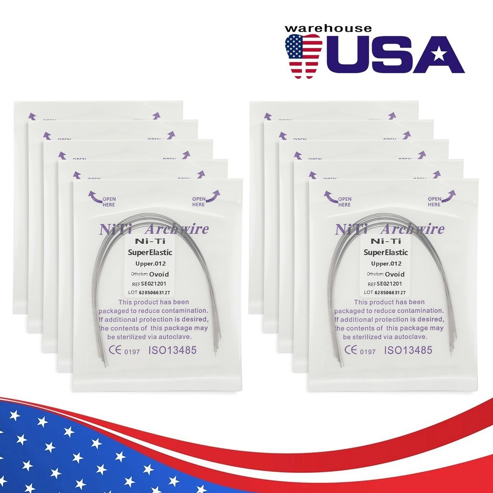 10 Packs/100pcs Dental Ortho Super Elastic Niti Round Arch Wire Ovoid Form