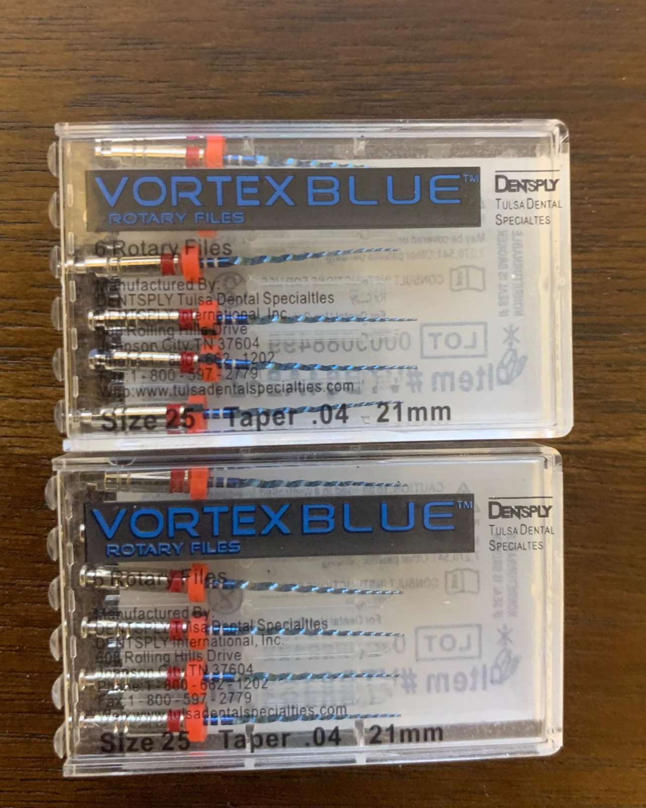 2 pk 21mm .04 Asst Vortex Blue Rotary Files Dentsply Tulsa Dental Root Canal #25