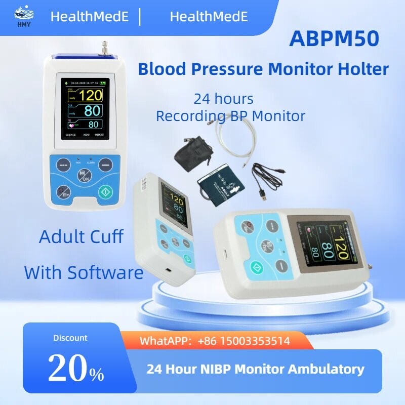 ABPM50 Ambulatory Blood Pressure Monitor – 24HR Holter, PC Software, for Adults