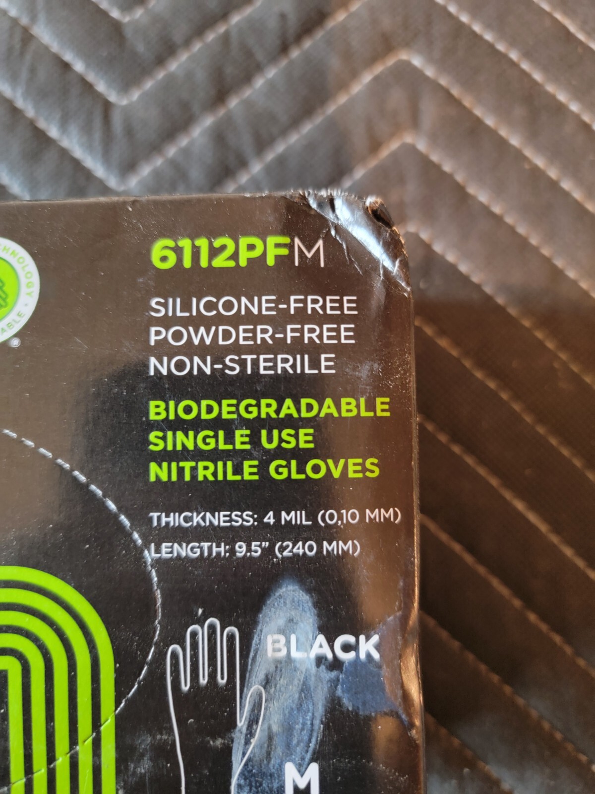 SHOWA 6112PF M Disposable Gloves,Nitrile,M,Black,PK100