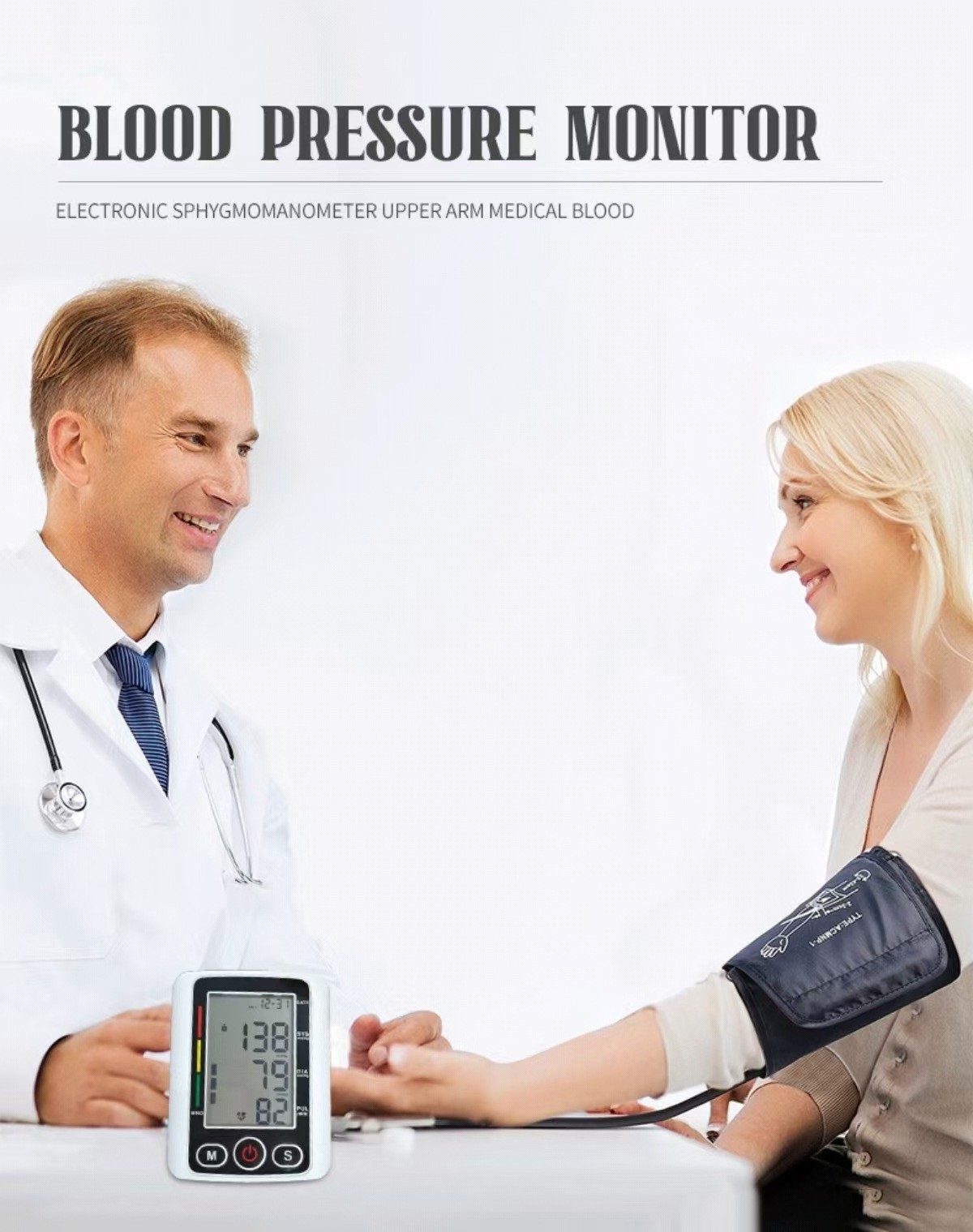 Digital Upper Arm BP Monitor with Heart Rate – Automatic, Easy-to-Read Display