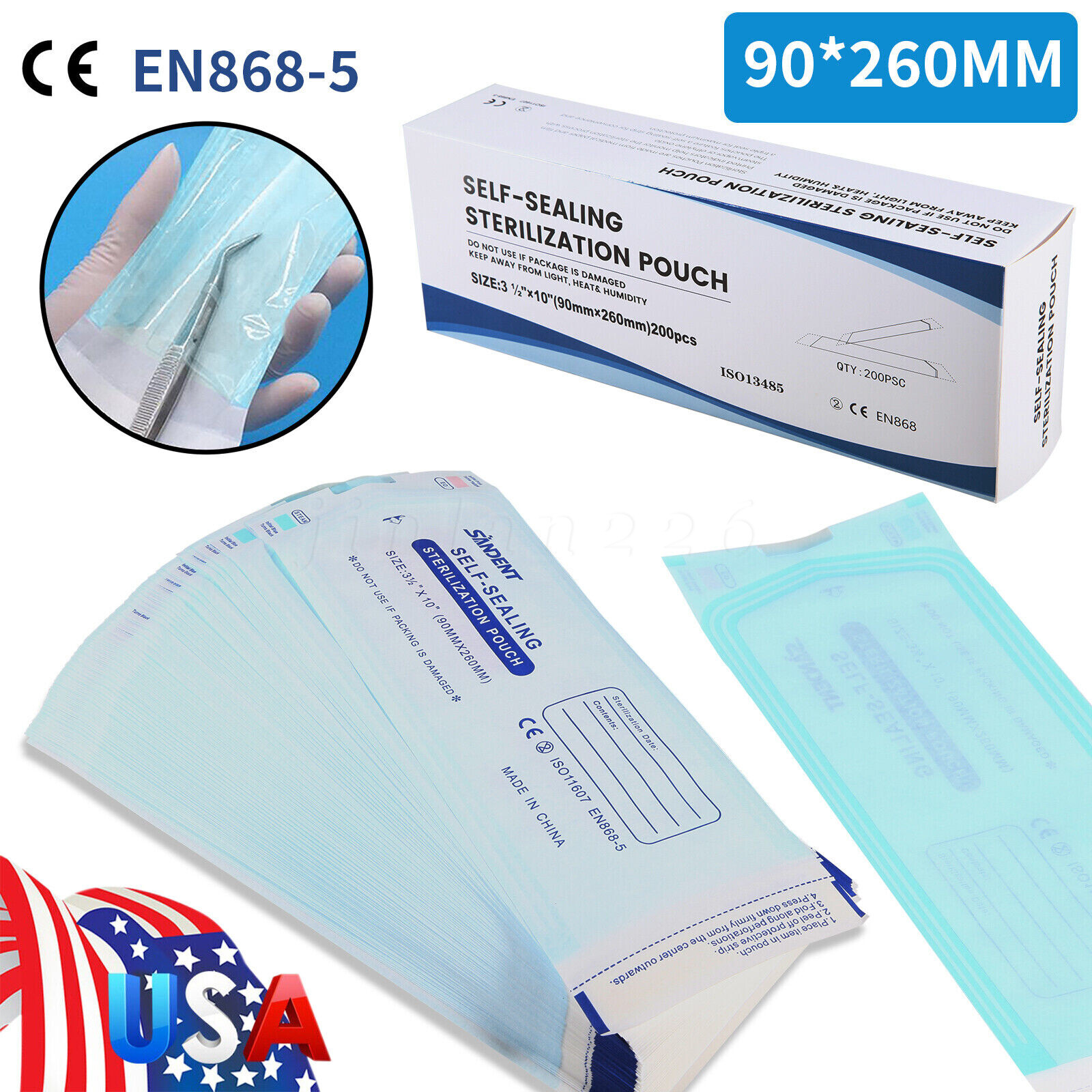 200-2000 3.5″ x 10″ Self-Sealing Sterilization Pouch Sterilizer Bag Autoclave
