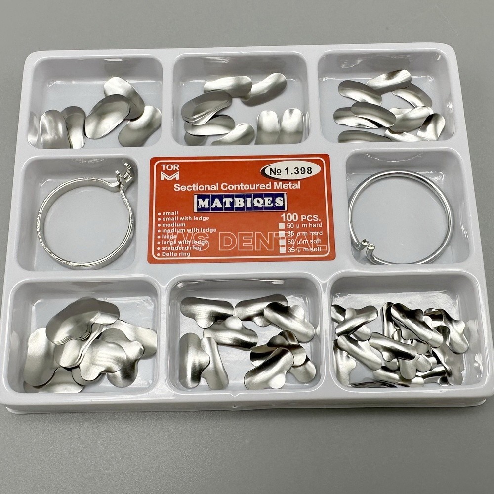 10 Set TOR VM Dental Matrix Bands Sectional Contoured Matrices Wedges Ring Clamp