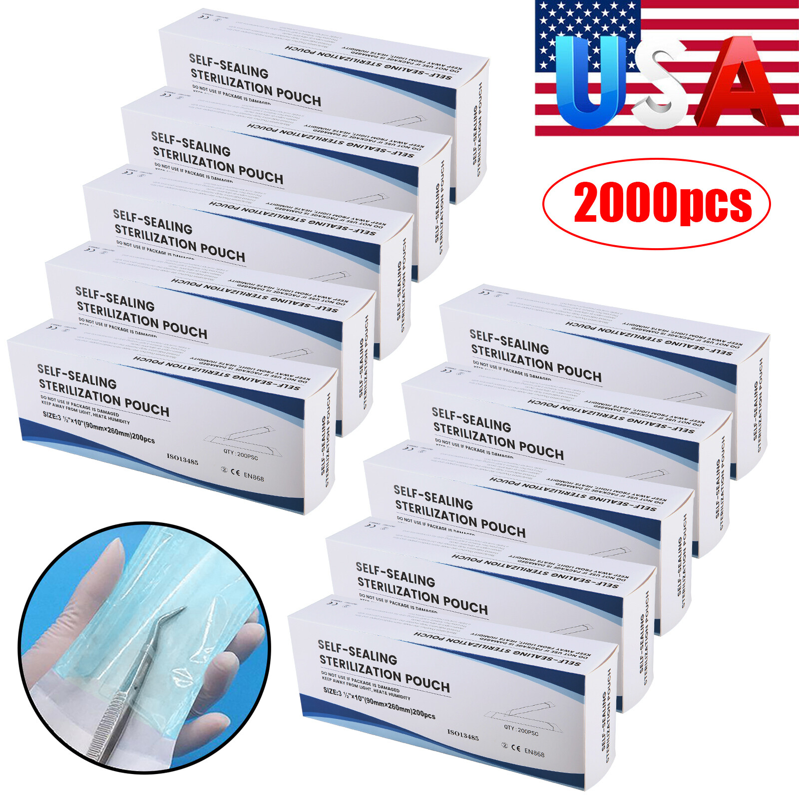 Sterilization Pouches- 3.5 ” x 10 ” Dental Self Seal Pouch Bag 200-2000