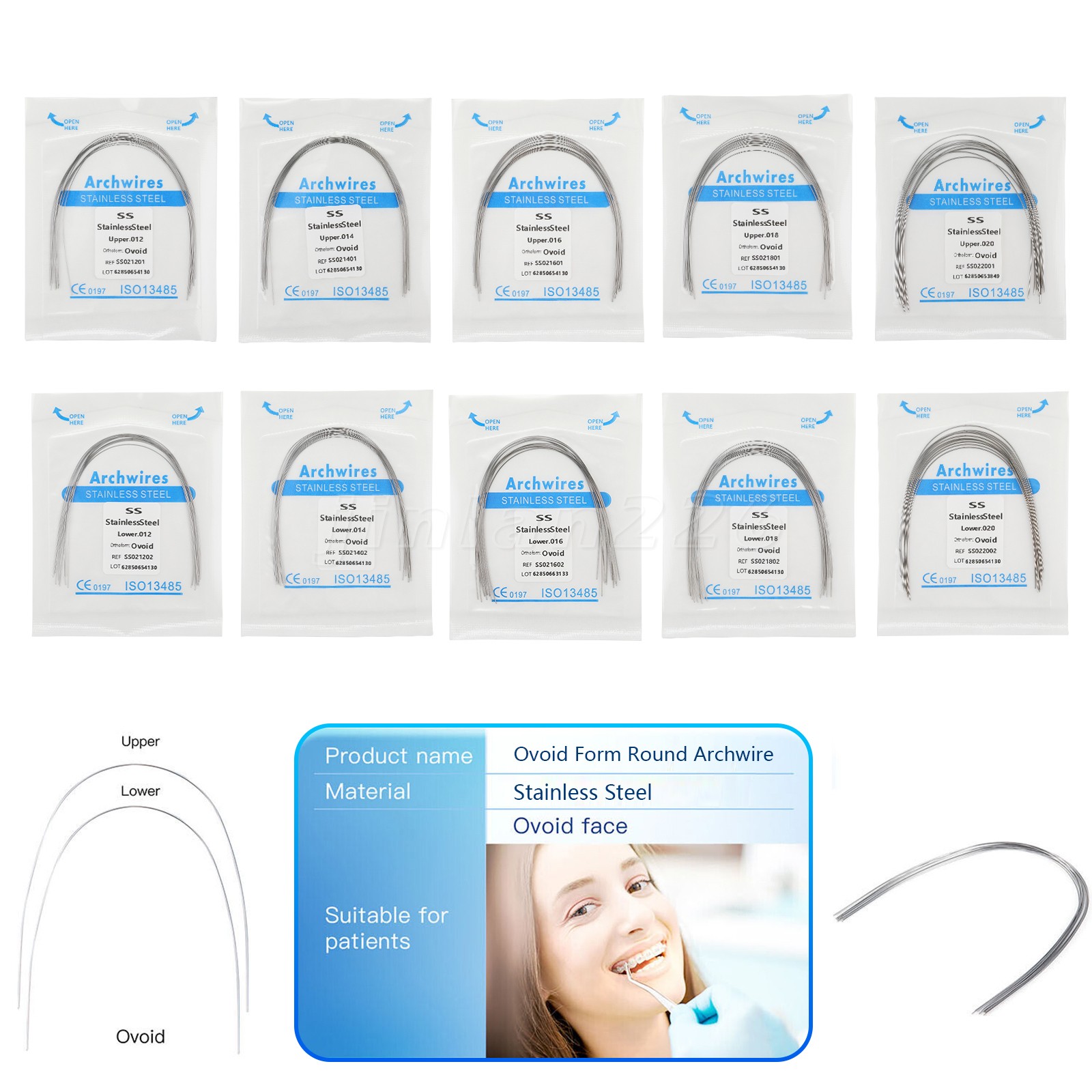 arcos de ortodoncia NiTi Orthodontic Arch Wire Stainless Steel Round Ovoid U & L