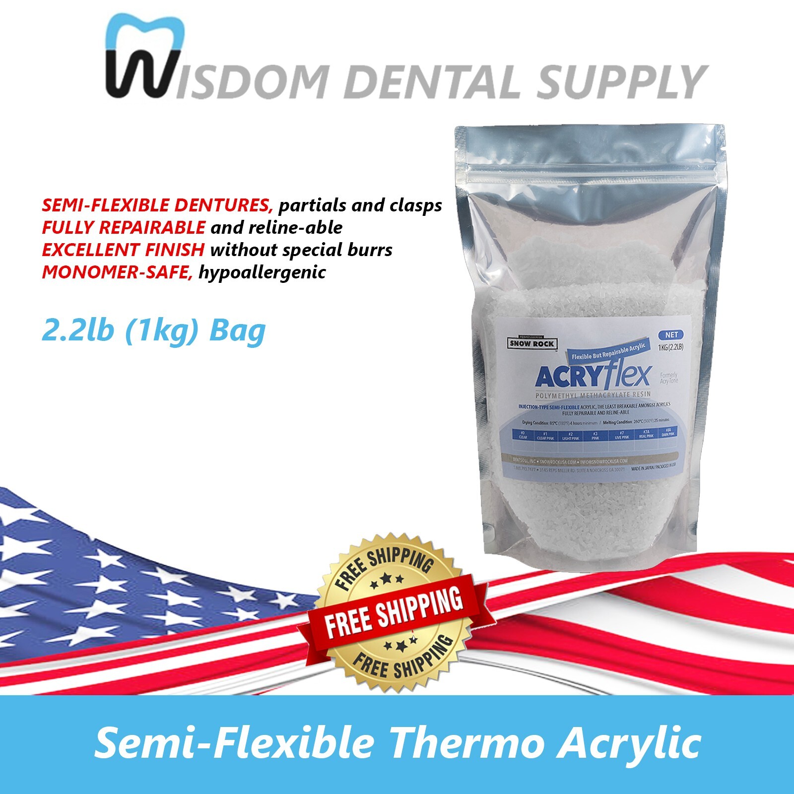 NEW! #0 CLEAR Semi-Flexible Thermo Acrylic – 2.2lb (1kg) Bag – Hypoallergenic