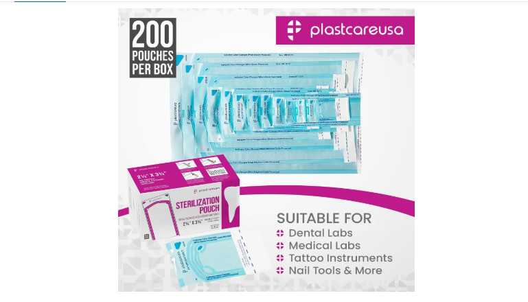 Self Sealing Sterilization Autoclave Pouch Bags with Indica 200 2.25 x 2.75 Inch