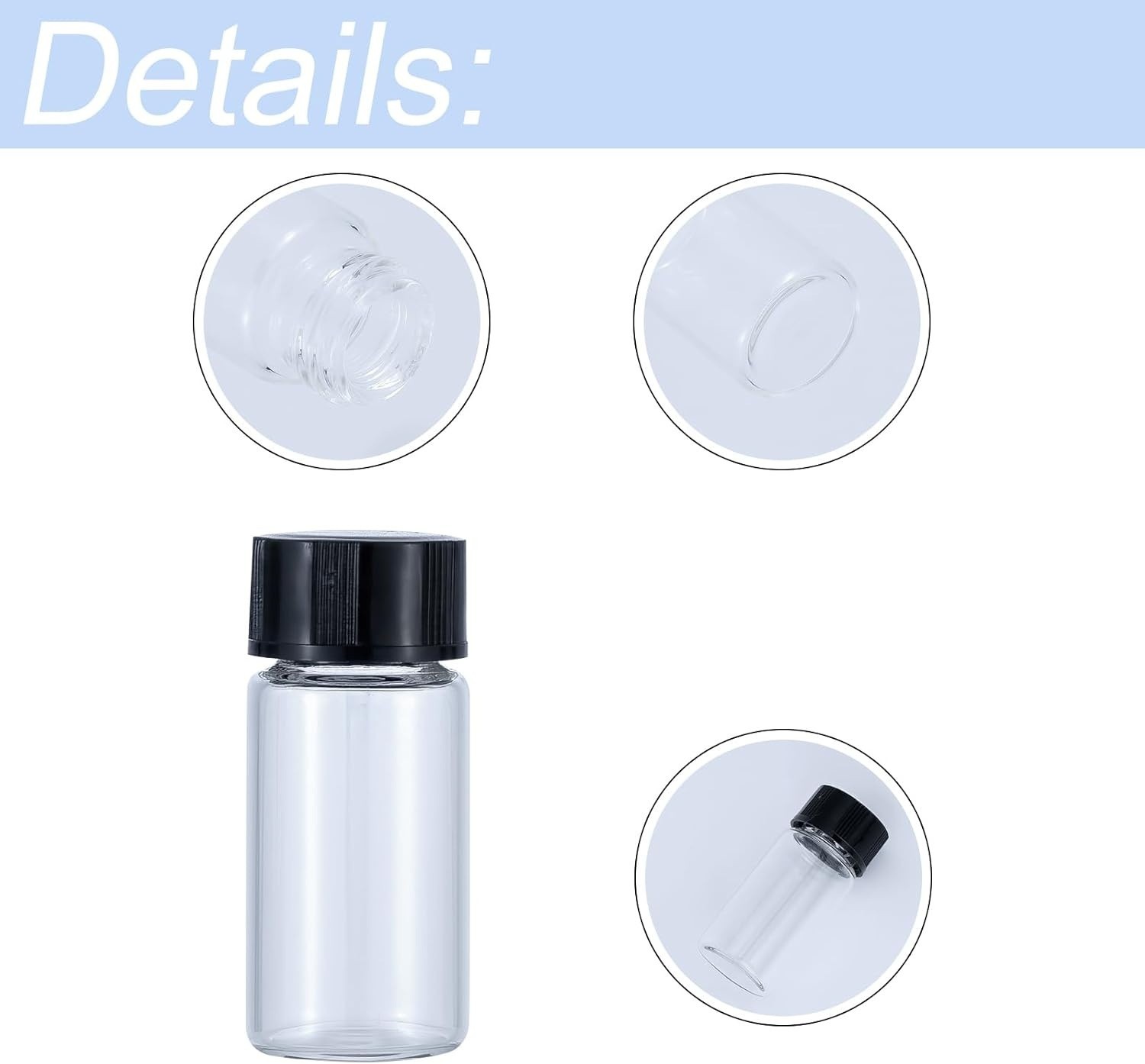 5mL (1/6 oz) Mini Clear Glass Vials with Plastic Screw Caps for Travel Jewelry