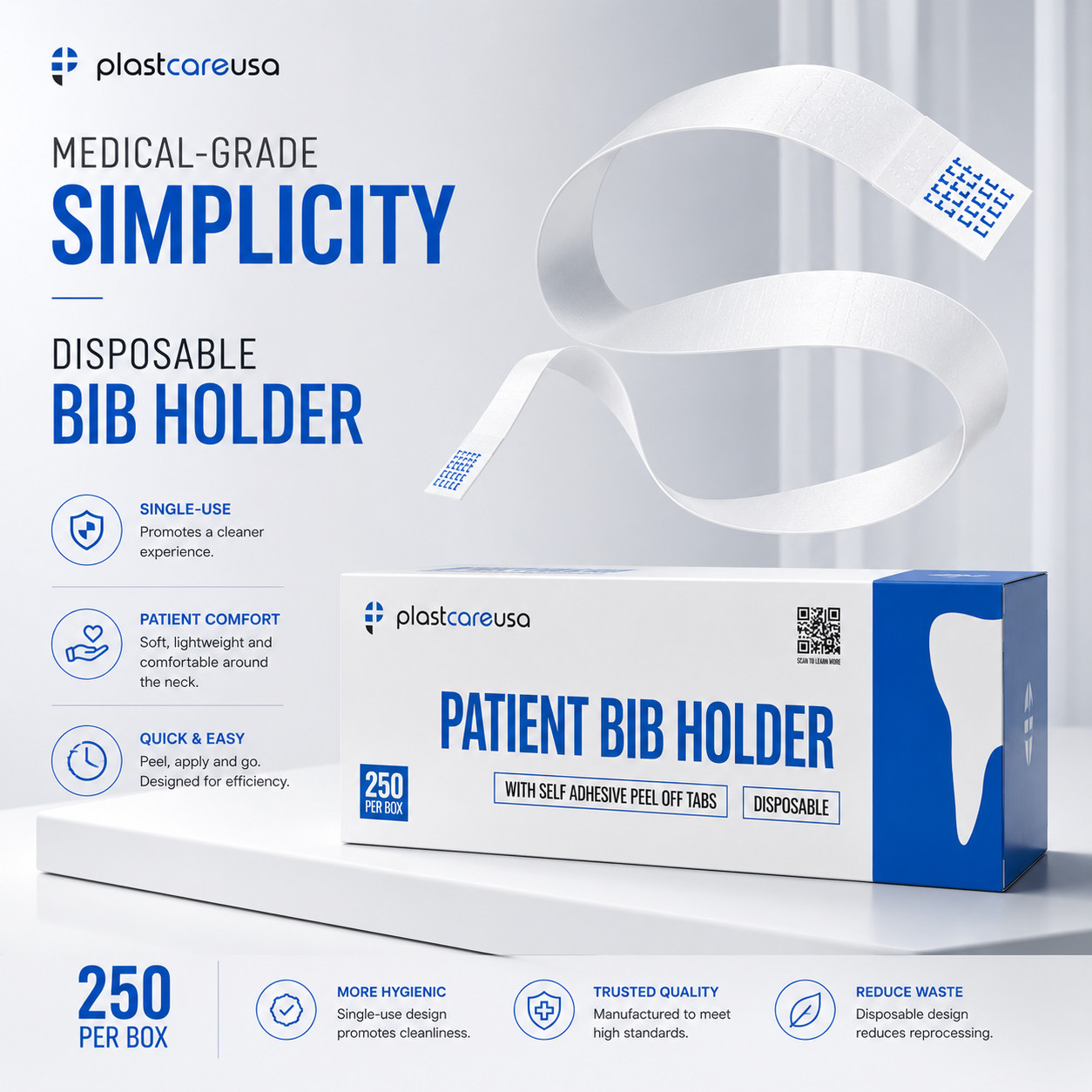 250 Disposable Dental Bib Holders Straps for Adults, Kids Self Adhesive Straps