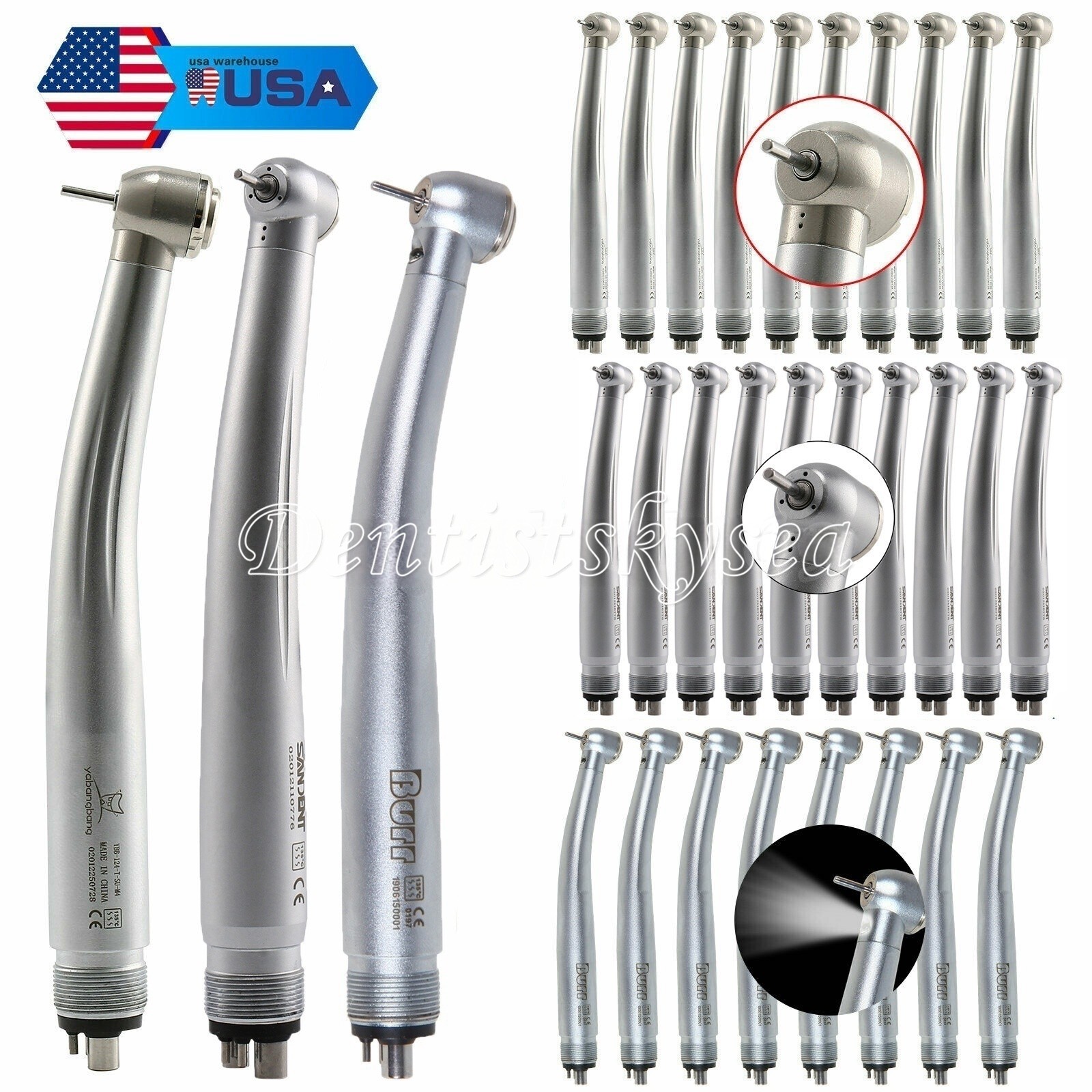 Dental High Speed Handpiece (LED E-generator) Push Button Type 4 holes For NSK