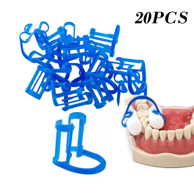 20Pcs/bag Dental Cotton Roll Holder Disposable Blue Clip for Dentist Clinic