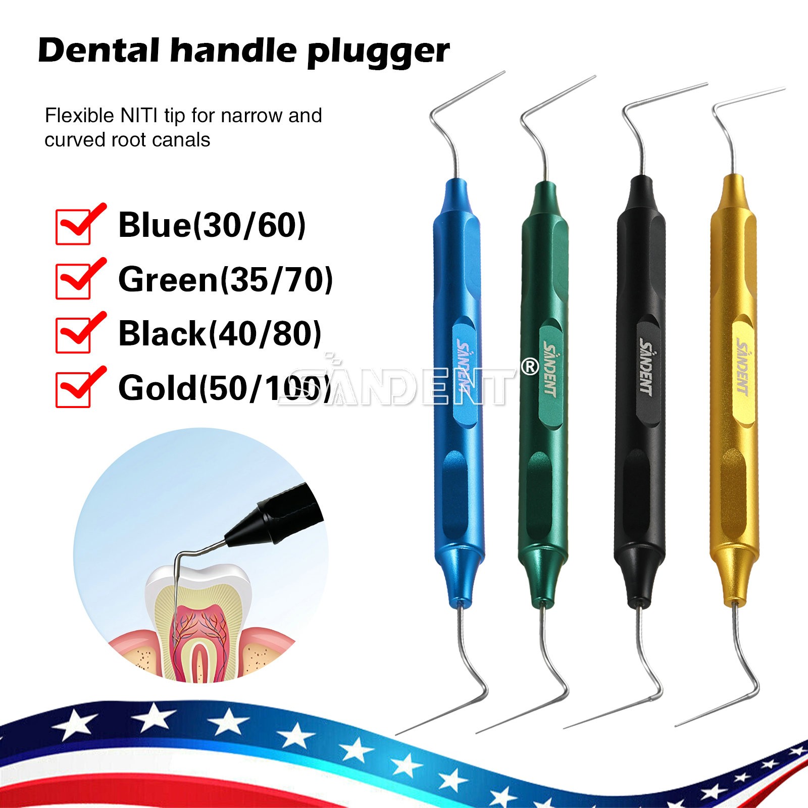 Dental Endodontic Hand Plugger NiTi/Stainless Steel Tip Filler Vertical Presser
