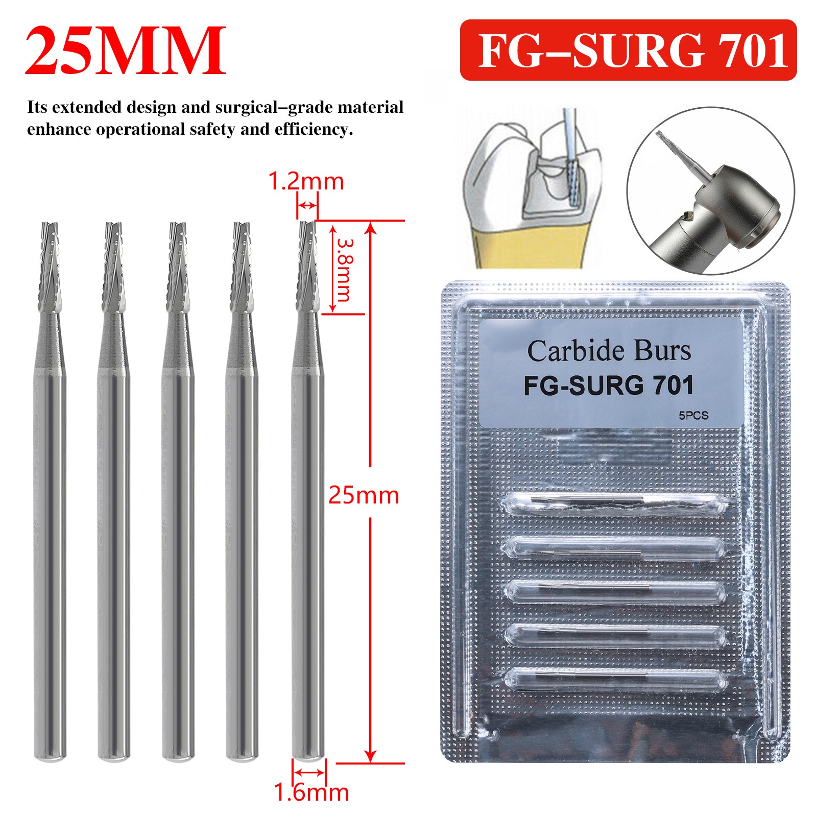 Dental Long Shank Surgical Bur FG 701L 25mm Tungsten Carbide Midwest FGOS
