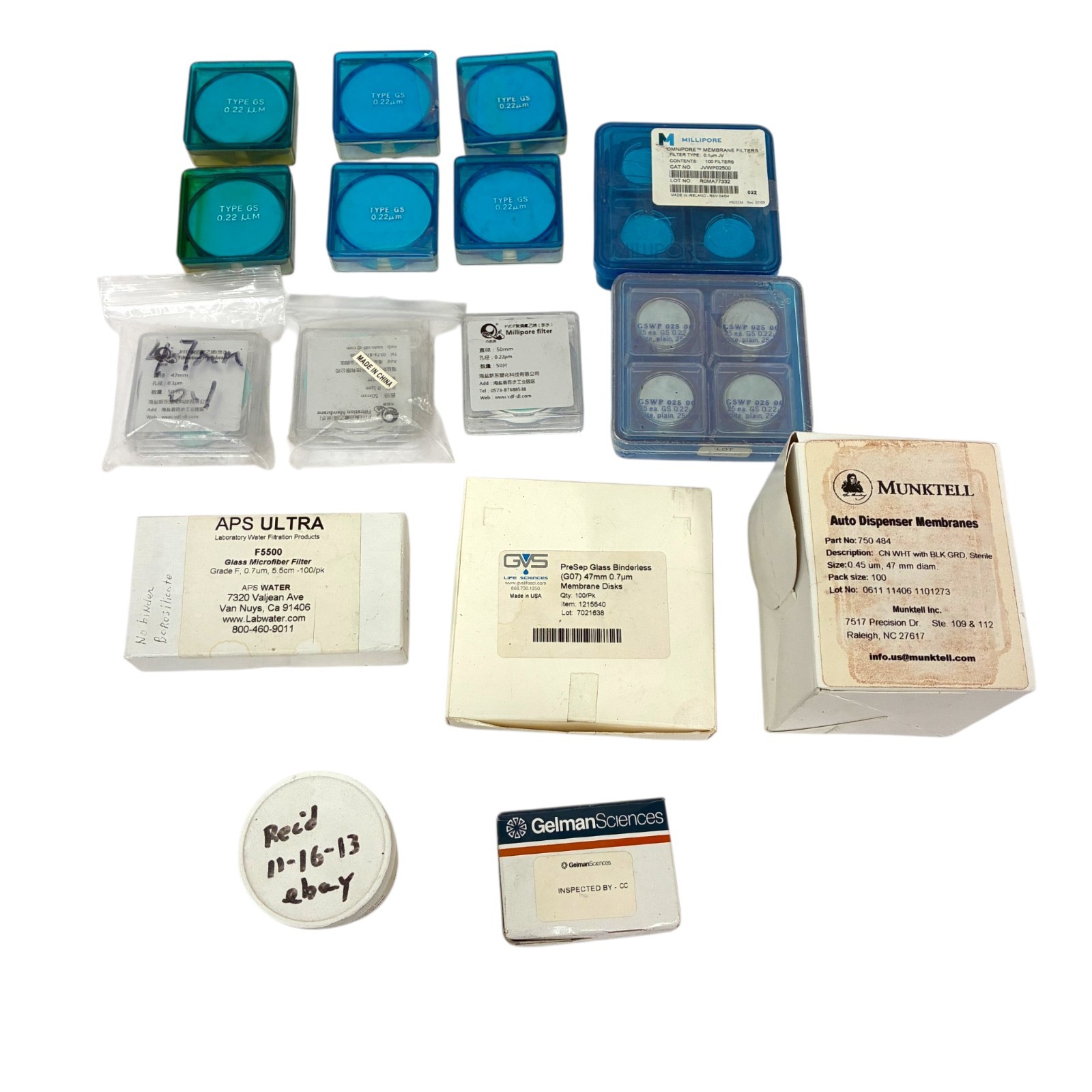 Assorted Lab Membrane Filter Disks Lot Millipore GVS Munktell PTFE Microfiber