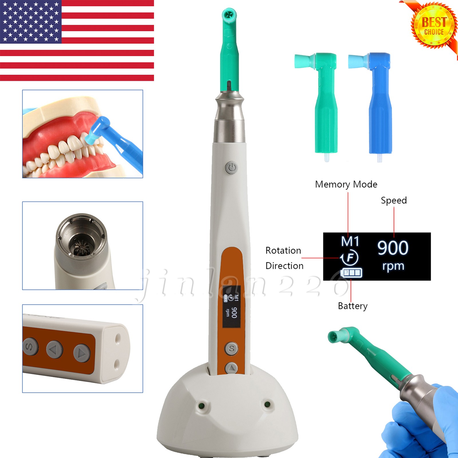 Portable Dental Cordless Hygiene Prophy Teeth Polishing Handpiece + 2 Angles