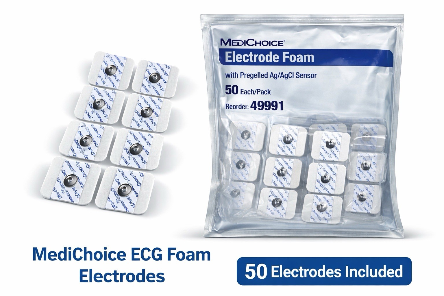 MediChoice ECG Electrode Foam Pregelled Ag/AgCl 50/Pack Reorder 49991 NEW