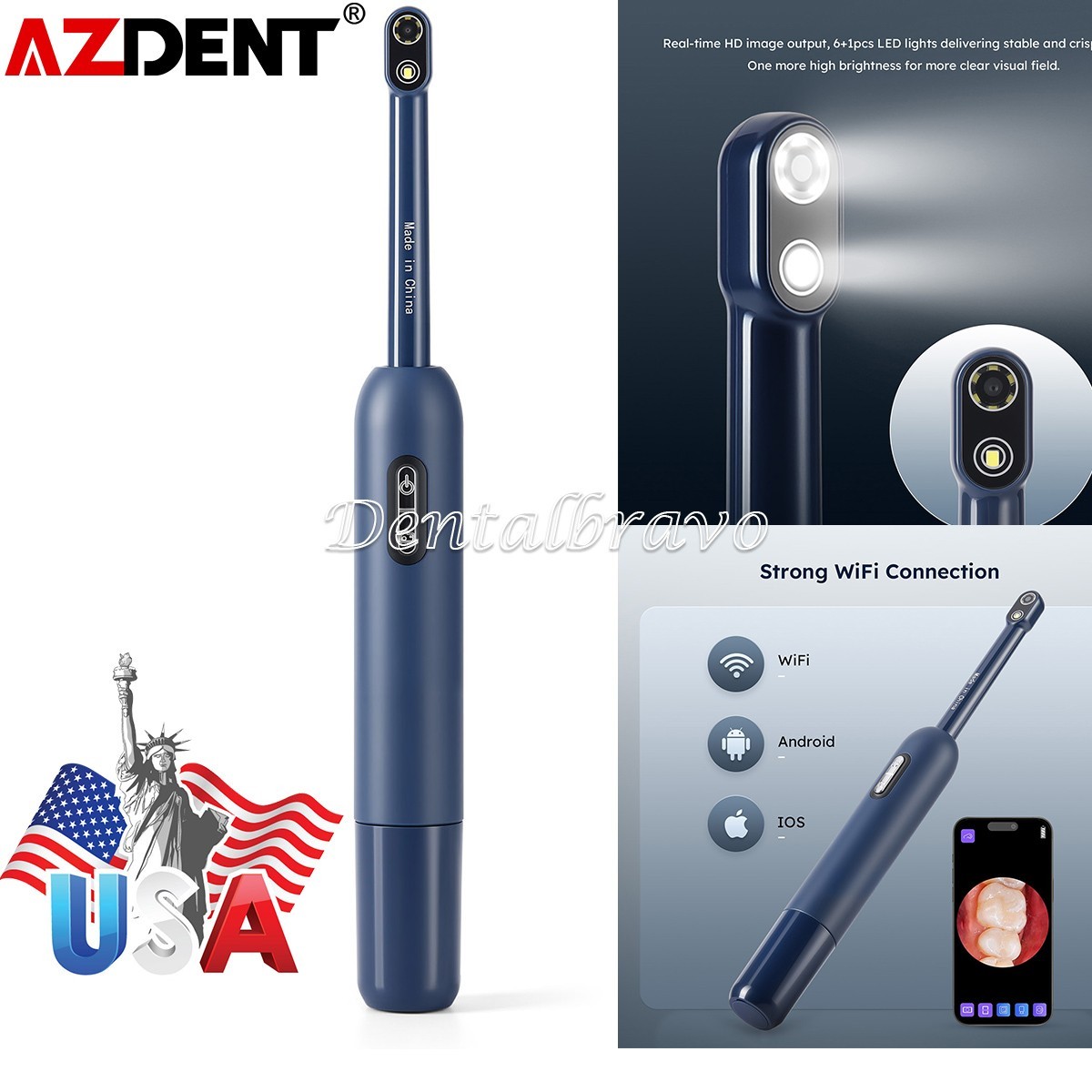 AZDENT Dental Digital Wifi Intraoral Camera Imaging 7 LEDs Automatic Focusing