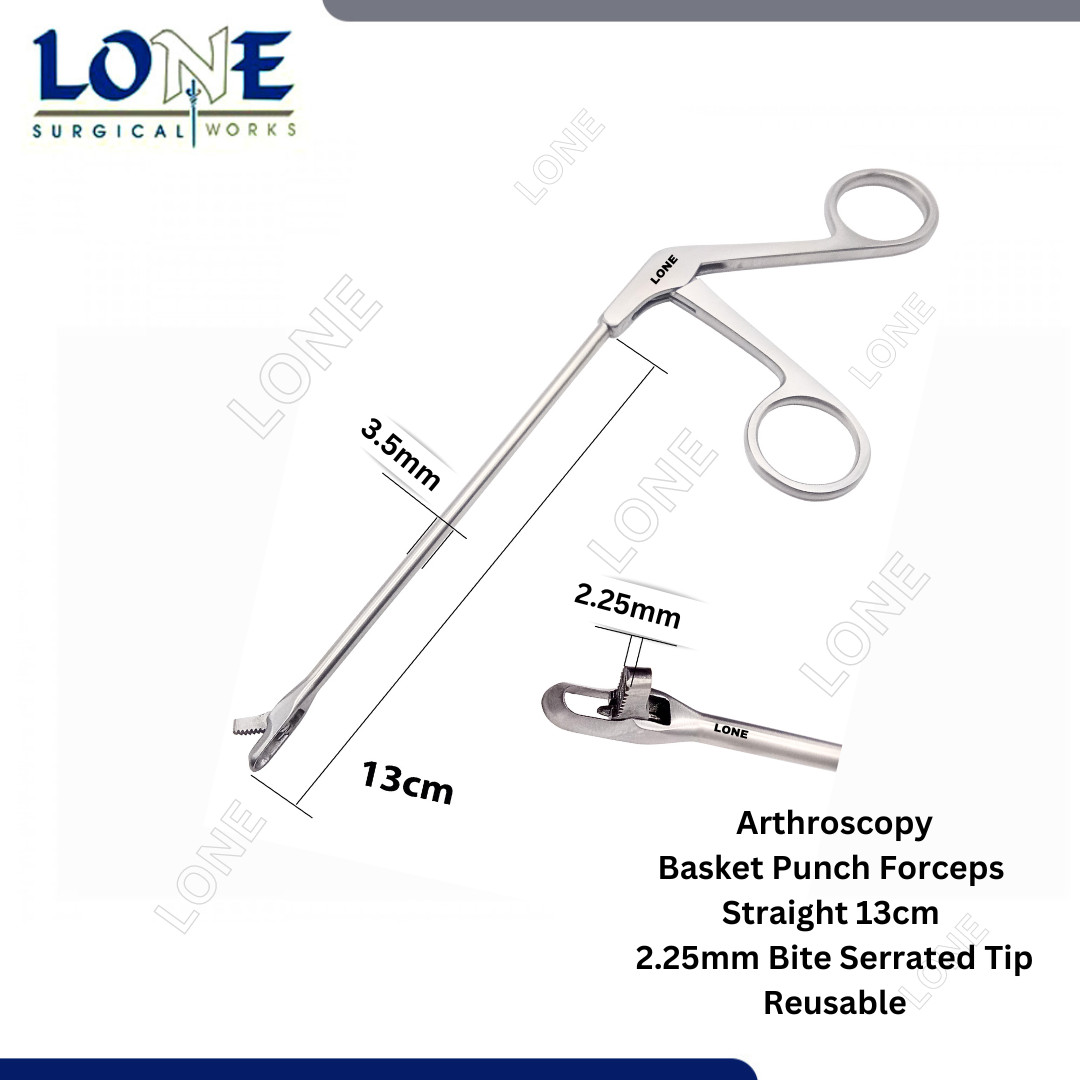 Orthopedic Arthroscopy Basket Punch Forcep Reusable 2.25mm Bite Serrated Tip