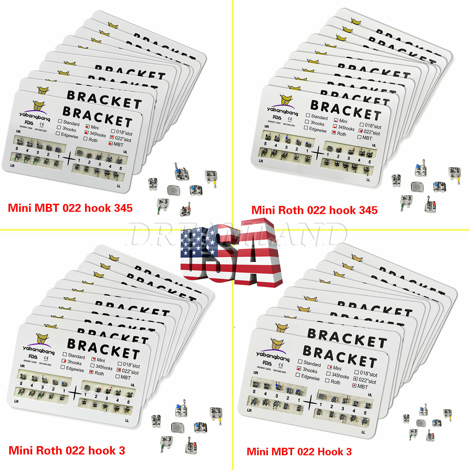 10 Packs/200pcs Dental Metal Orthodontic Brackets Braces Roth/MBT Slot.022