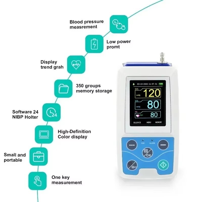 ABPM50 Ambulatory Blood Pressure Monitor – 24HR Holter, PC Software, for Adults
