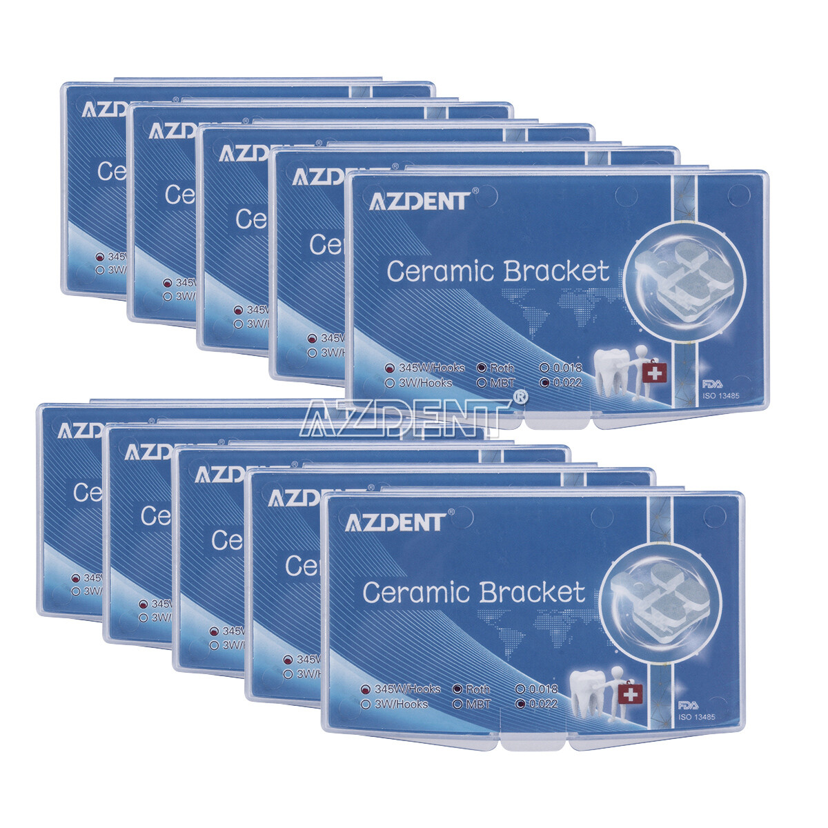 AZDENT Dental Orthodontic Ceramic Clear Brackets Braces MBT/Roth.022 Hooks 3 4 5