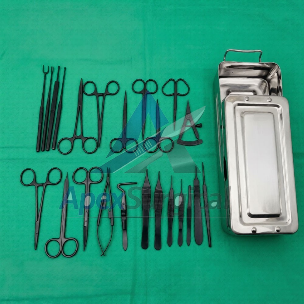 Blepharoplasty Instruments Set – Black | Plastic & Eye Surgery Kit with Box