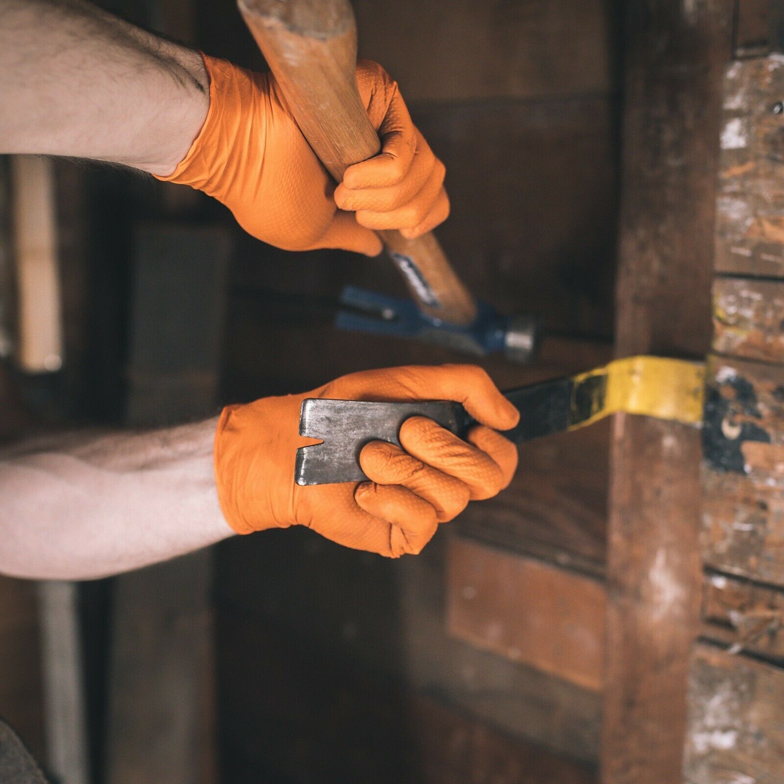 HD Orange Nitrile Disposable Gloves 8 Mil Raised Diamond Texture