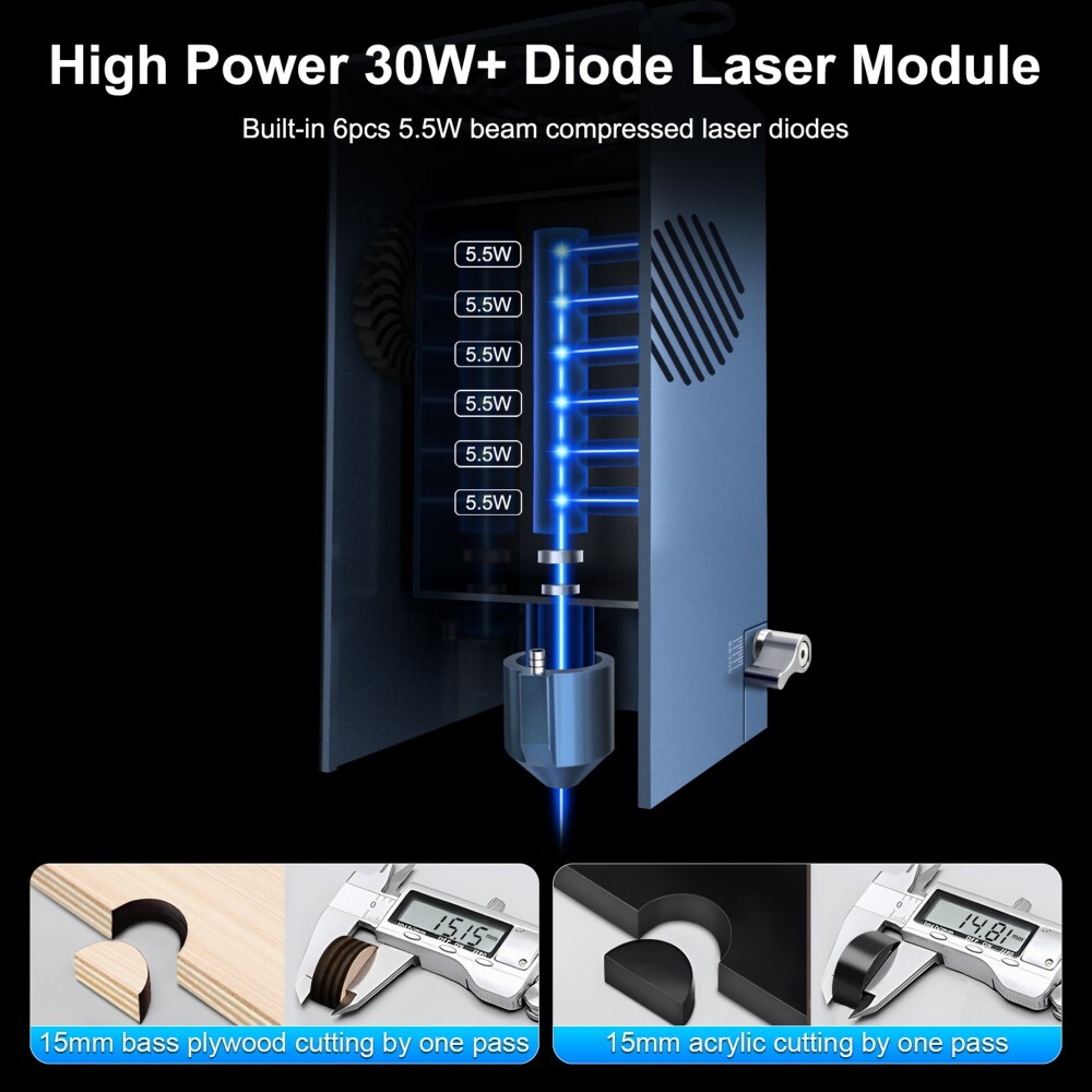 LASERTREE Optical Power 20W 30W 40W 60W Laser Head Cutting Engraver Module Tools